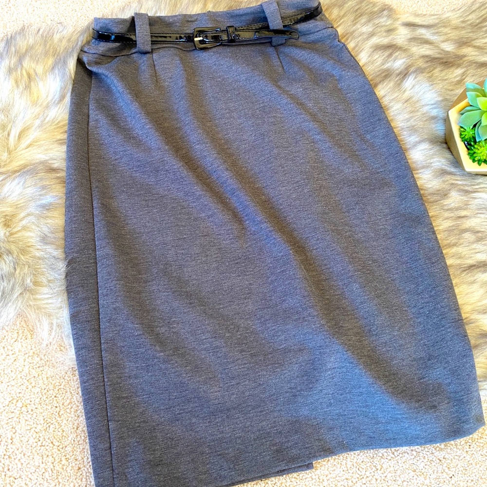 Gray Pencil Skirt with Belt